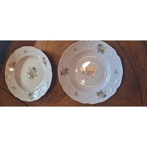 2- Rosenthal Sanssouci Assorted Flowers  Deep Soup/Pasta Plates- 10" 1 Chipped